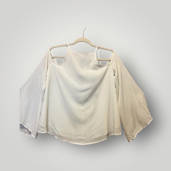 Blaque Label Cold Shoulder Top *NWT w/flaw* Off-White High Neck Trumpet Sleeve - Picture 4 of 11